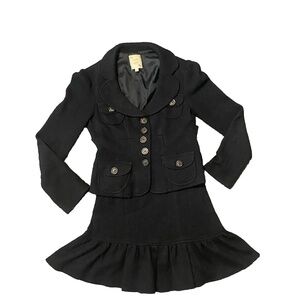 Vintage 90s Y2K Nanette Lepore Black Wool Knit Skirt Suit Set Size Small